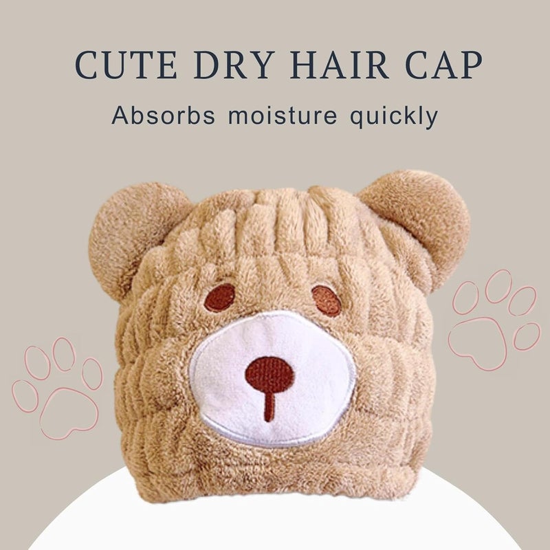 LCBD Microfiber Hair Towel Wrap for Kids, Brown Bear Dry Hair Cap Suck Water, Absorbent Quick Girls Boys Hair Drying Towel, Lightweight Bouncy Hat Headscarf for Wet Hair - Image 3